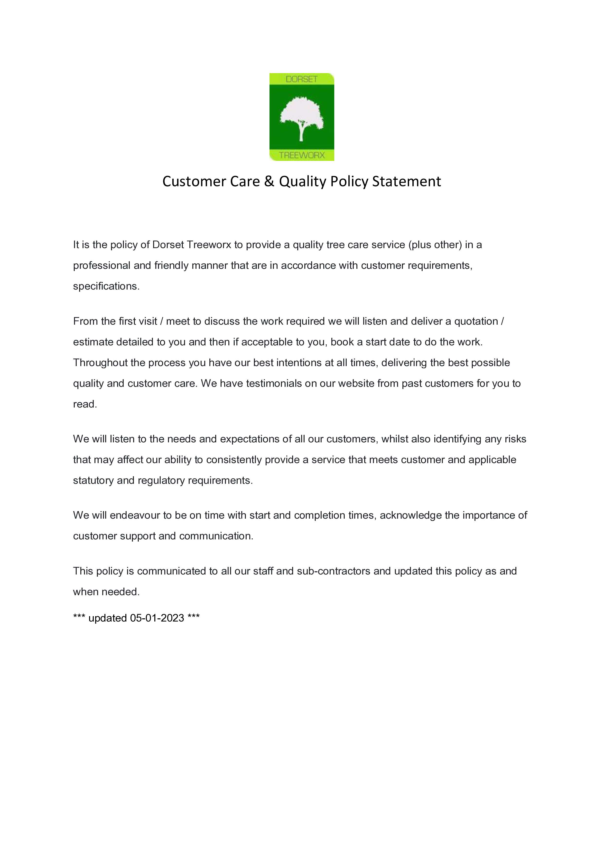 Weymouth Tree Surgeon | Customer Care & Quality | Dorset Treeworx Ltd.